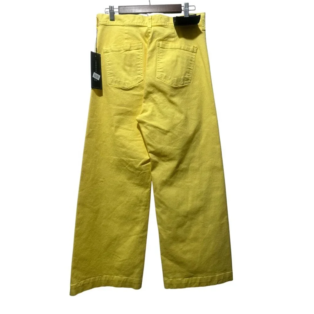 Veronica Beard Cynthia Crop Wide Leg Jeans Womens 30 Yellow Button Fly High Rise - Picture 4 of 15